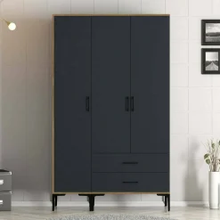 Guardaroba 3 Ante|Camera Da Letto > Dmora Guardaroba in legno noce e antracite 120x200h cm - Phyan Nero Antracite, Marrone Noce