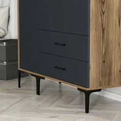 Guardaroba 3 Ante|Camera Da Letto > Dmora Guardaroba in legno noce e antracite 120x200h cm - Phyan Nero Antracite, Marrone Noce