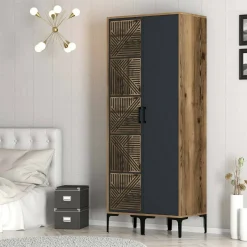 Guardaroba in legno noce e antracite 80x200h cm - Weng
