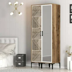 Guardaroba 2 Ante|Camera Da Letto > Dmora Guardaroba in legno noce e bianco 80x200h cm - Ramallah Bianco, Marrone Noce