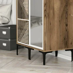Guardaroba 2 Ante|Camera Da Letto > Dmora Guardaroba in legno noce e bianco 80x200h cm - Ramallah Bianco, Marrone Noce
