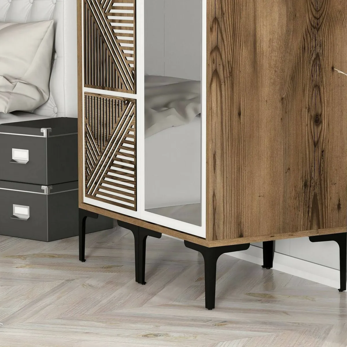 Guardaroba 2 Ante|Camera Da Letto > Dmora Guardaroba in legno noce e bianco 80x200h cm - Ramallah Bianco, Marrone Noce