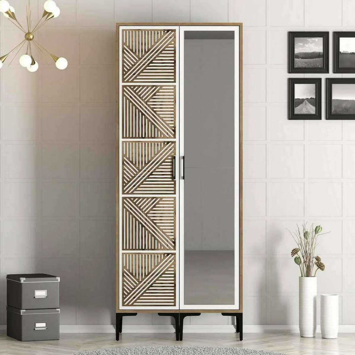 Guardaroba 2 Ante|Camera Da Letto > Dmora Guardaroba in legno noce e bianco 80x200h cm - Ramallah Bianco, Marrone Noce