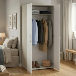 Guardaroba 2 Ante > Dmora Guardaroba in legno rovere e bianco opaco 79x165h cm - Barge Bianco Opaco, Marrone Rovere