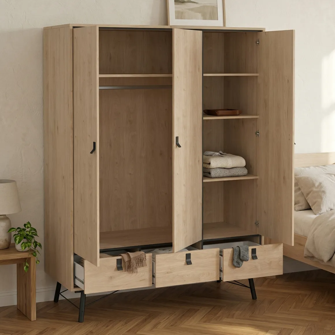 Altri Guardaroba > Dmora Guardaroba in legno rovere 195x200h cm - Epipola Marrone Rovere