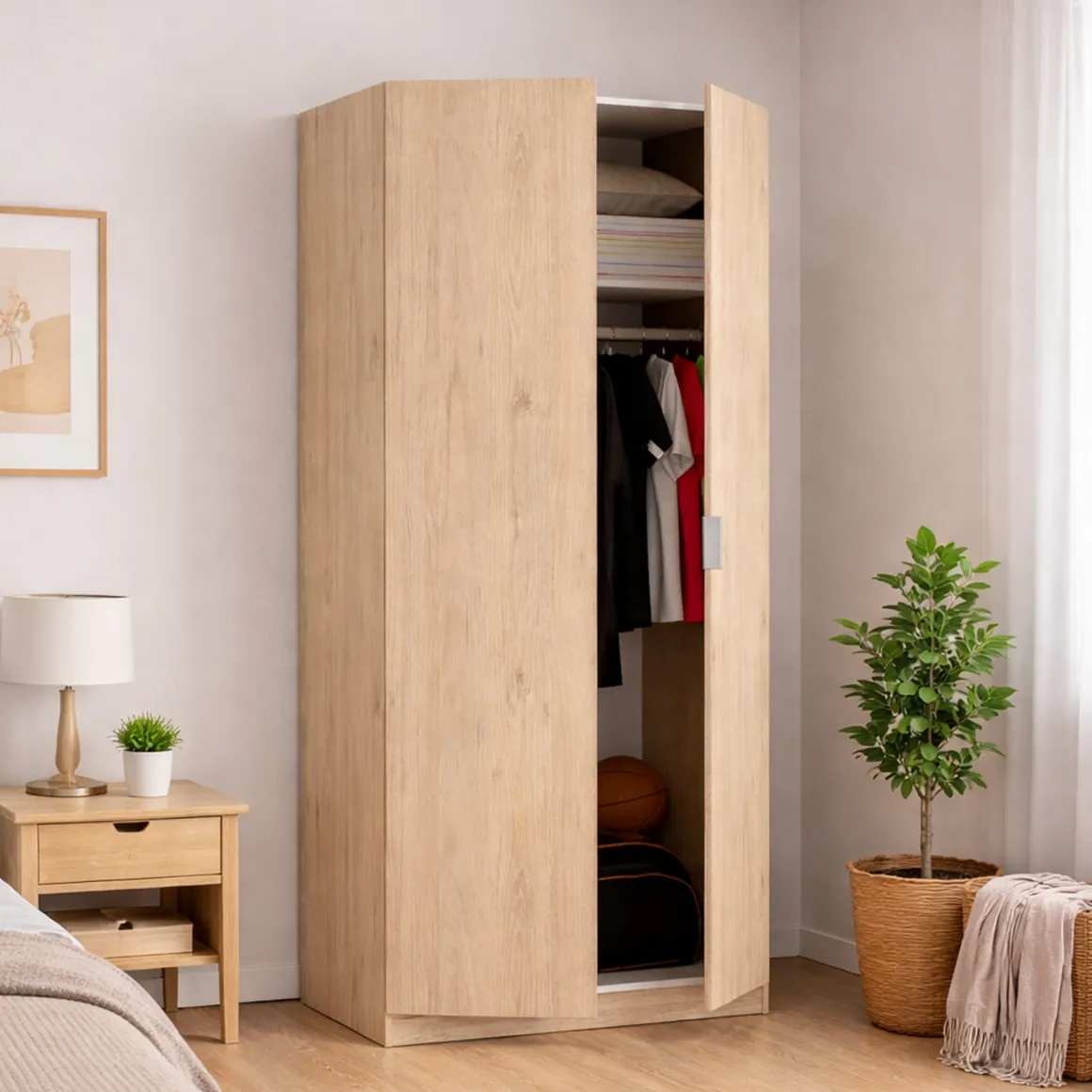 Guardaroba 2 Ante|Camera Da Letto > Dmora Guardaroba in legno rovere 90x184h cm - Aser Marrone Rovere