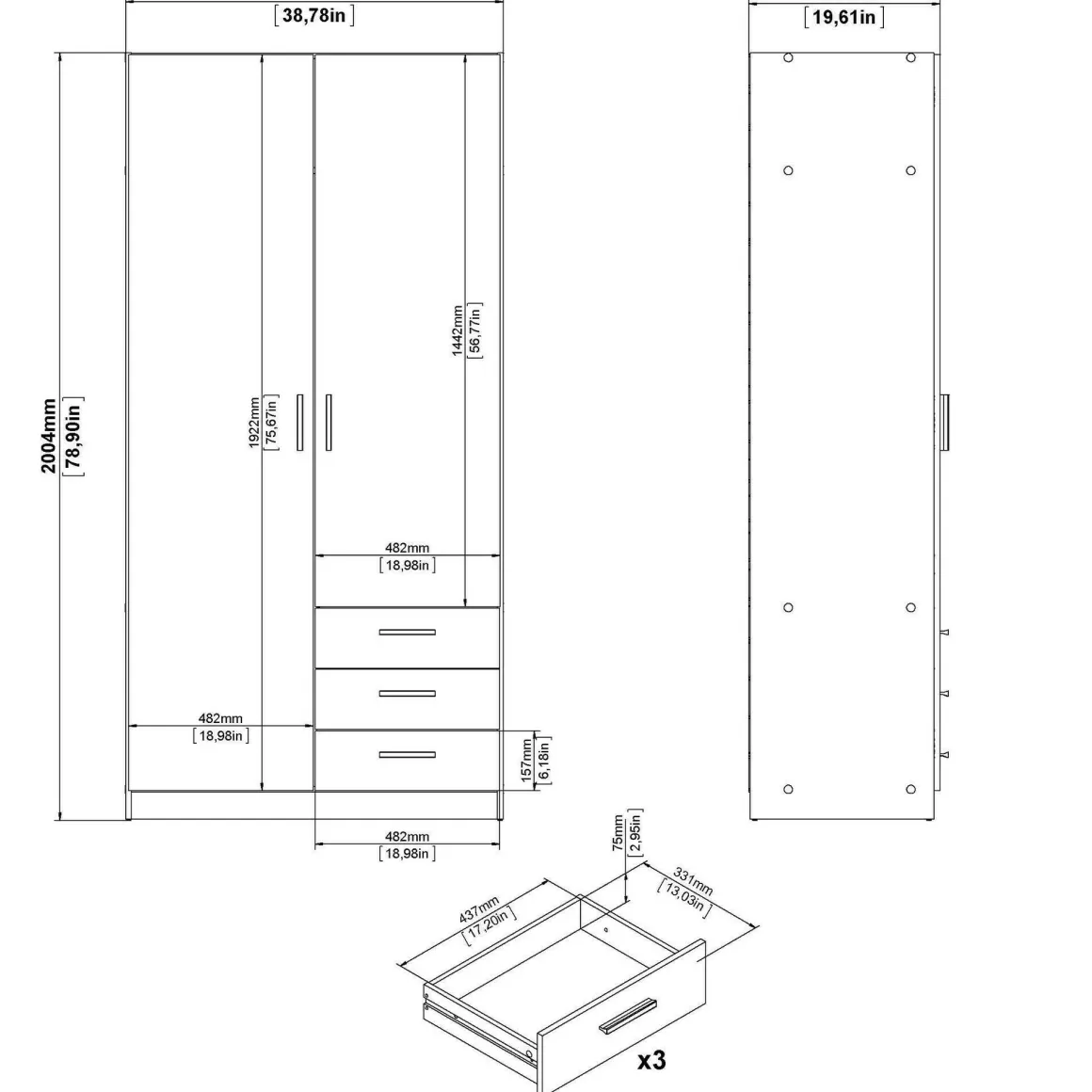 Guardaroba in legno rovere 98x200h cm - Sultani