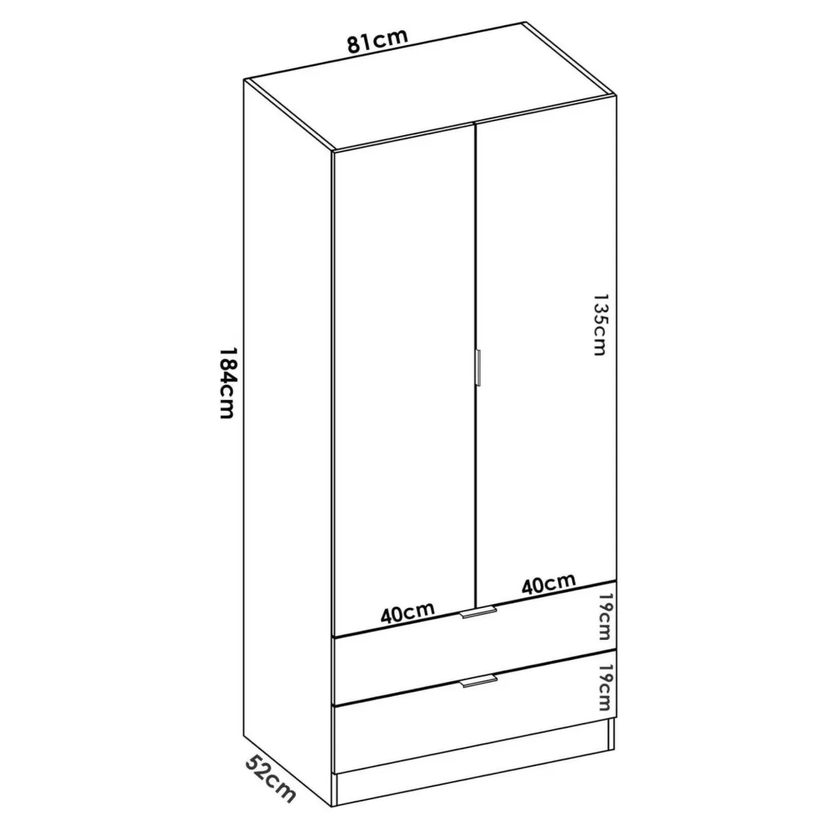 Guardaroba 2 Ante|Camera Da Letto > Dmora Guardaroba moderno 81x184h cm - Anya Bianco