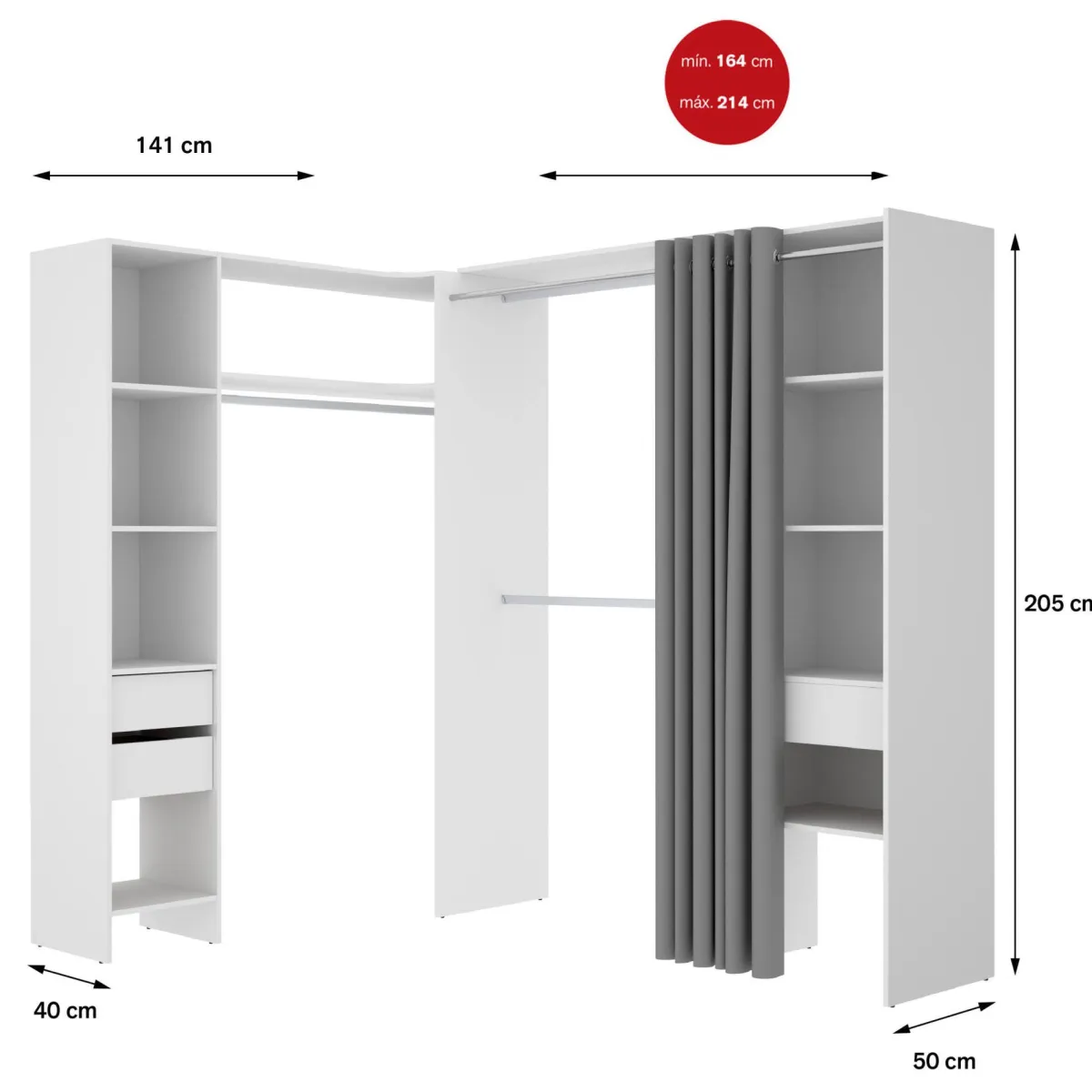 Cabine Armadio|Altri Guardaroba > Dmora Guardaroba reversibile 214x205h cm - Pali Bianco