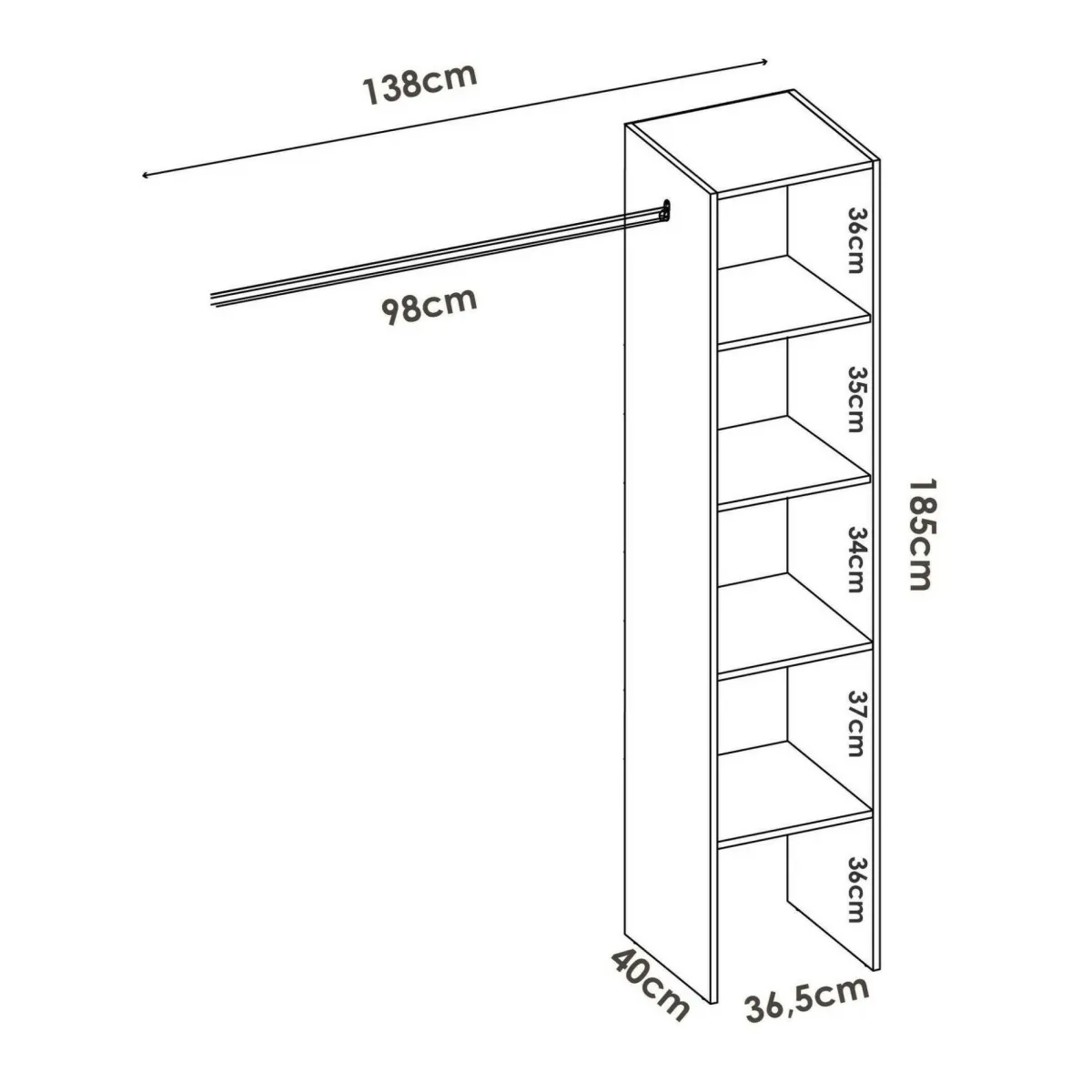 Cabine Armadio|Altri Guardaroba > Dmora Guardaroba 4 ripiani effetto legno 137x185h cm - Adler Marrone Rovere Nodi
