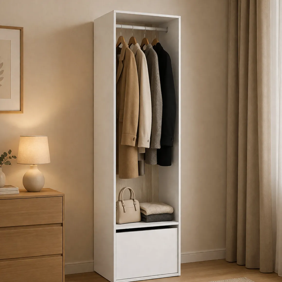 Guardaroba 2 Ante > Dmora Guardaroba salvaspazio bianco e rovere 90x202h cm - Firmin Marrone, Bianco Rovere