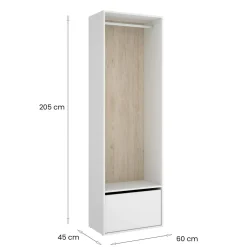 Guardaroba 2 Ante > Dmora Guardaroba salvaspazio bianco e rovere 90x202h cm - Firmin Marrone, Bianco Rovere