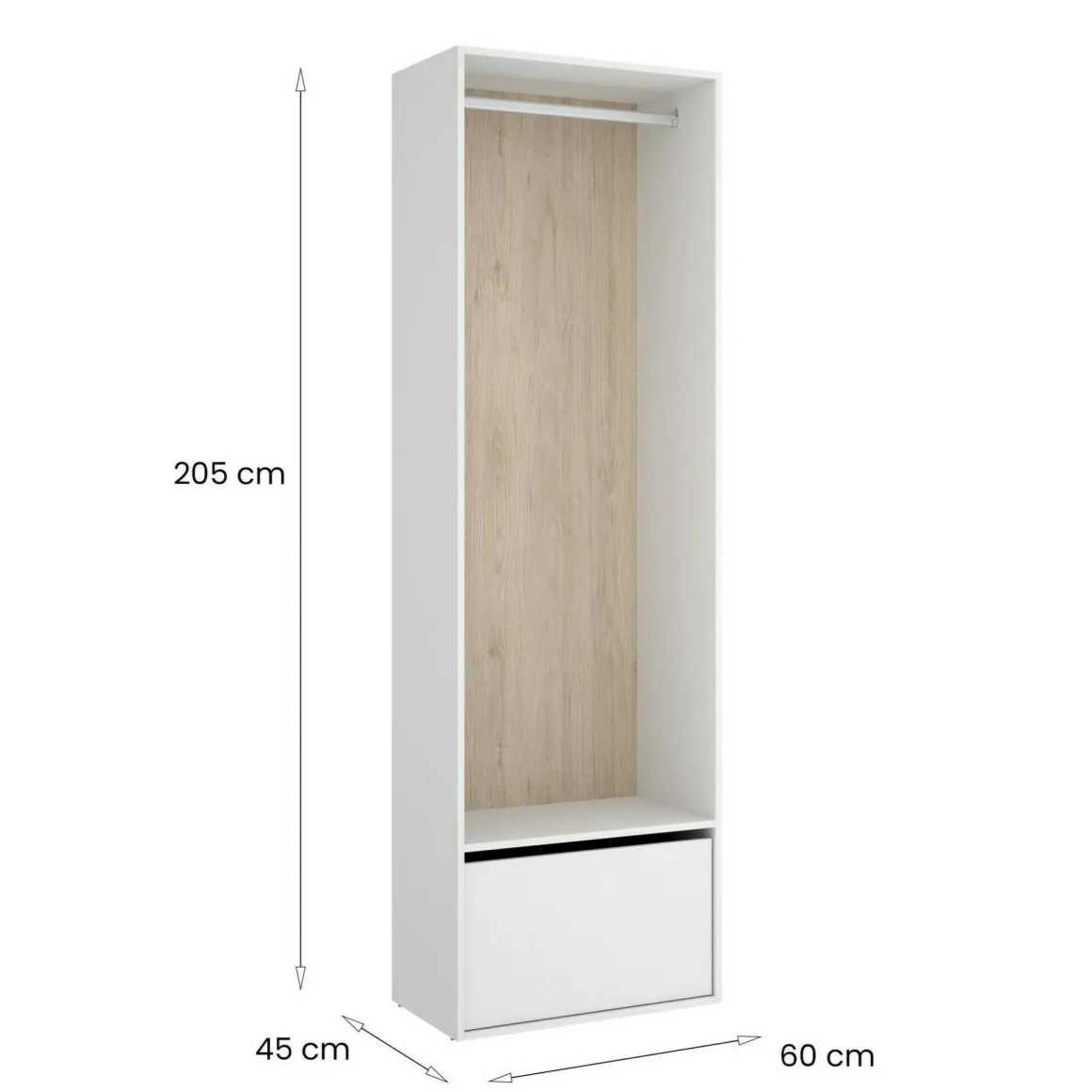 Guardaroba 2 Ante > Dmora Guardaroba salvaspazio bianco e rovere 90x202h cm - Firmin Marrone, Bianco Rovere