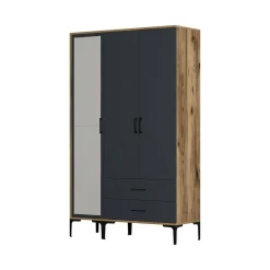 Guardaroba 3 Ante|Camera Da Letto > Dmora Guardaroba salvaspazio noce e antracite 120x200h cm - Petroleuse Nero Antracite, Marrone Noce