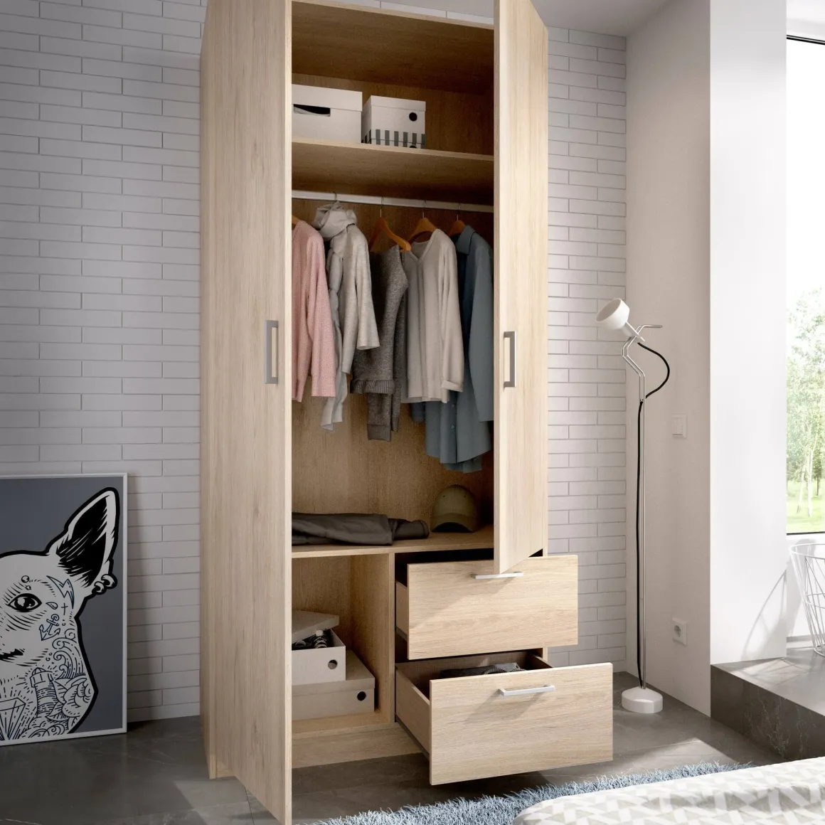 Guardaroba 3 Ante > Dmora Guardaroba salvaspazio rovere 110x179h cm - Pettineo Marrone Rovere