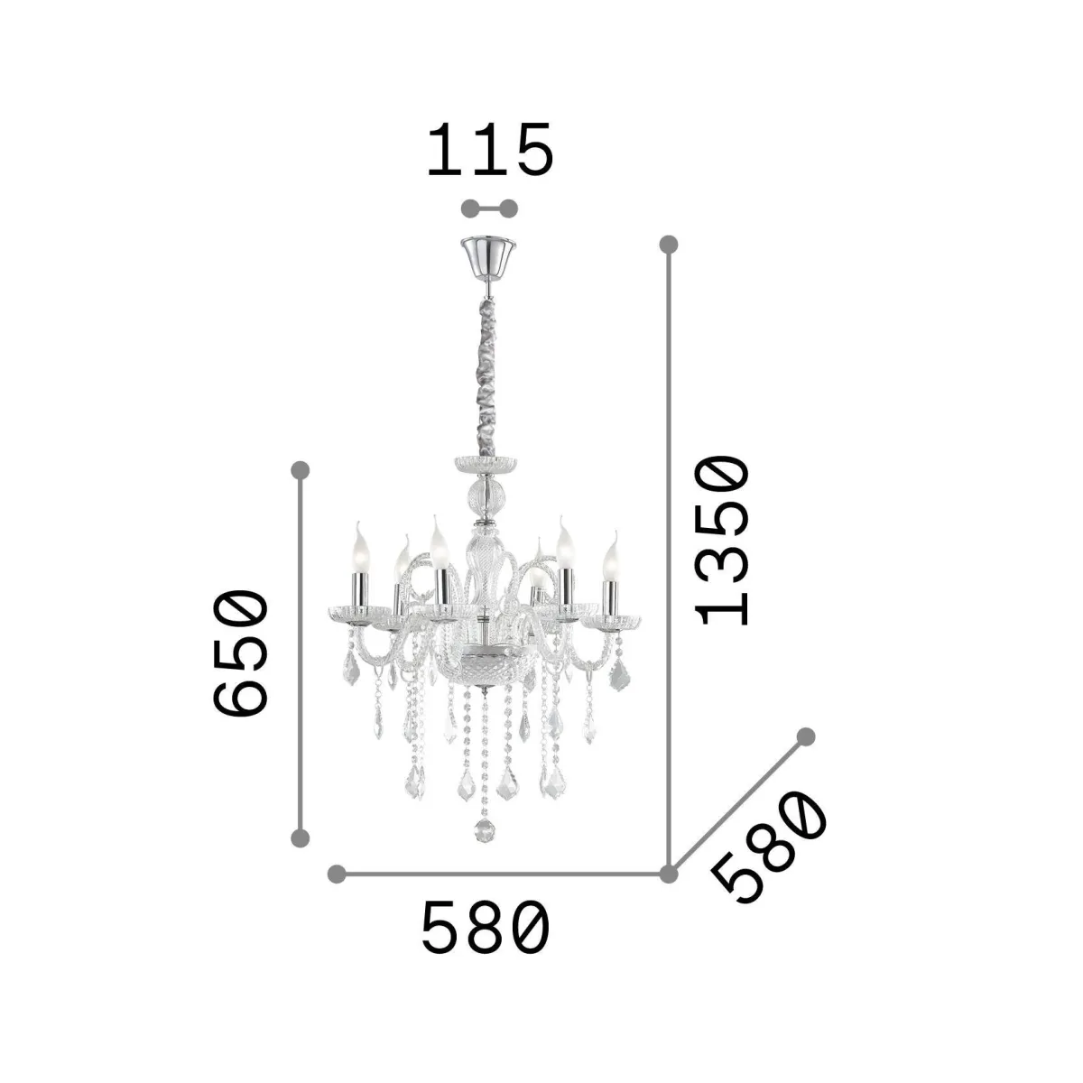 Lampade A Sospensione > Dmora Ideal-Lux - Lampada a sospensione GIUDECCA SP6 , 58 x 58 x h90 cm, Trasparente