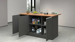 Cucina|Mobili Dispensa > Dmora Isola centrale cucina design 155x90x90h cm antracite e rovere - Tartaro Marrone Rovere, Nero Antracite