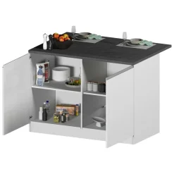 Isola cucina classica con piano snack 125x90x90h cm bianca lucida e ardesia - Analiza