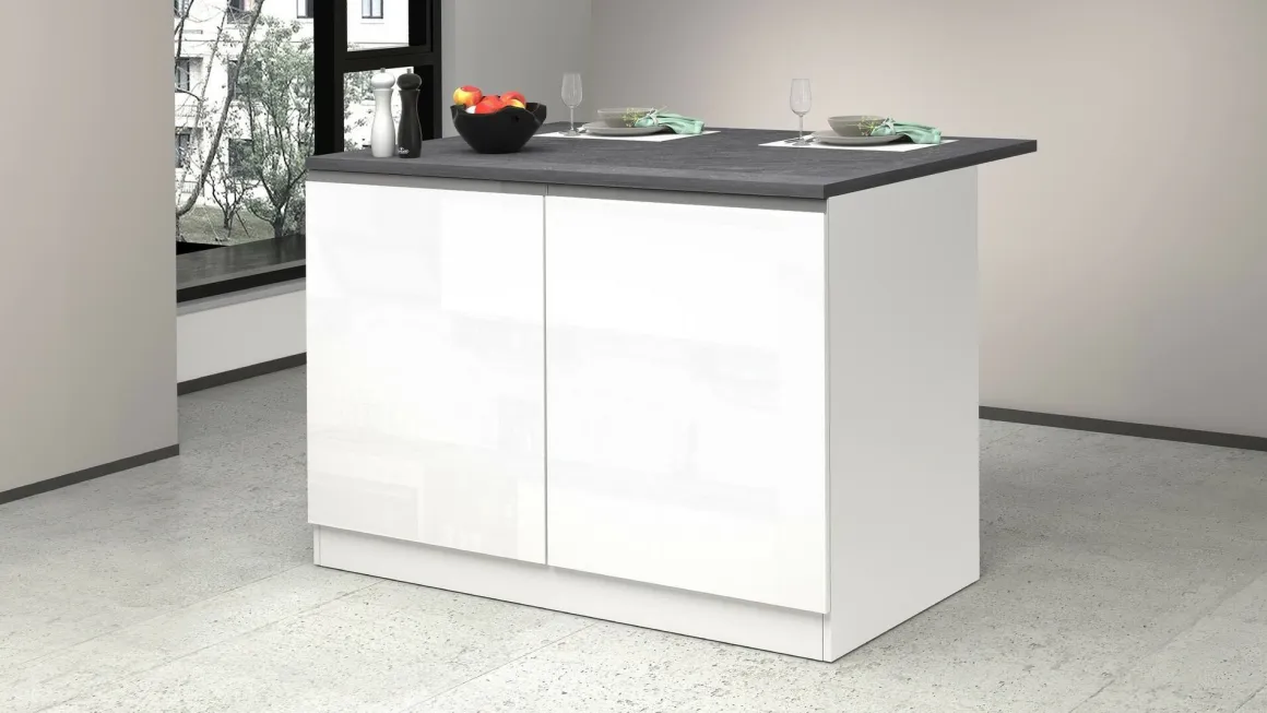 Isola cucina classica con piano snack 125x90x90h cm bianca lucida e ardesia - Analiza