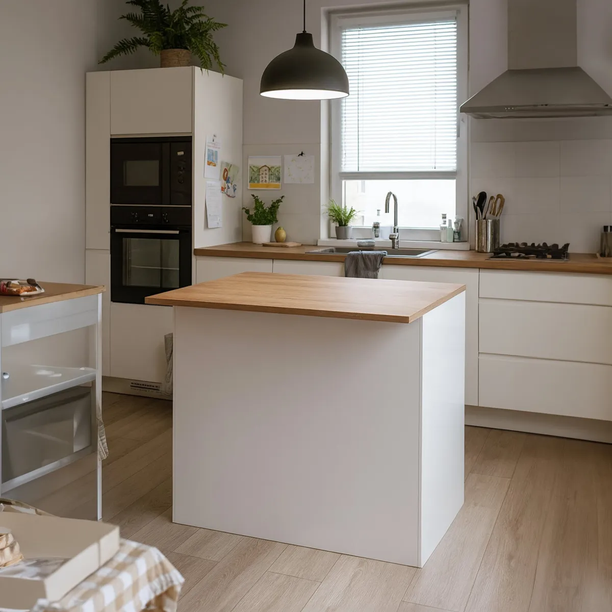 Cucina|Mobili Dispensa > Dmora Isola cucina compatta per piccoli spazi 125x90x90h cm bianca lucida e rovere - Analiza Marrone Rovere, Bianco Lucido