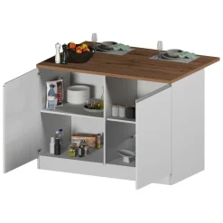 Cucina|Mobili Dispensa > Dmora Isola cucina compatta per piccoli spazi 125x90x90h cm bianca lucida e rovere - Analiza Marrone Rovere, Bianco Lucido