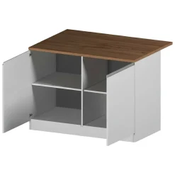 Cucina|Mobili Dispensa > Dmora Isola cucina compatta per piccoli spazi 125x90x90h cm bianca lucida e rovere - Analiza Marrone Rovere, Bianco Lucido