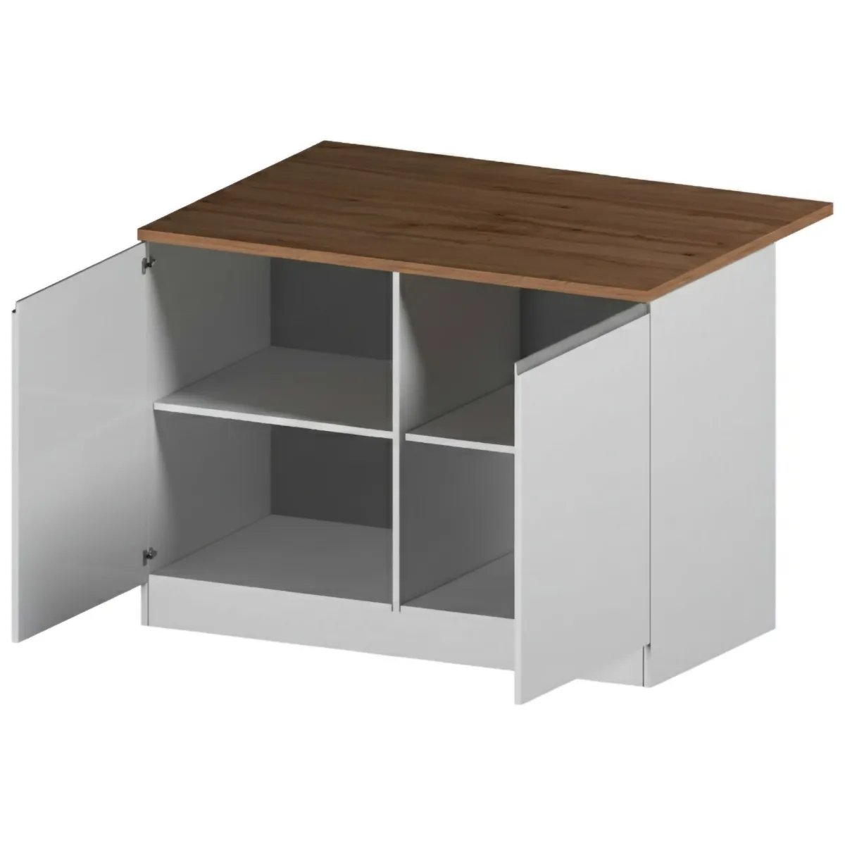 Cucina|Mobili Dispensa > Dmora Isola cucina compatta per piccoli spazi 125x90x90h cm bianca lucida e rovere - Analiza Marrone Rovere, Bianco Lucido