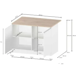 Cucina|Mobili Dispensa > Dmora Isola cucina compatta per piccoli spazi 125x90x90h cm bianca lucida e rovere - Analiza Marrone Rovere, Bianco Lucido