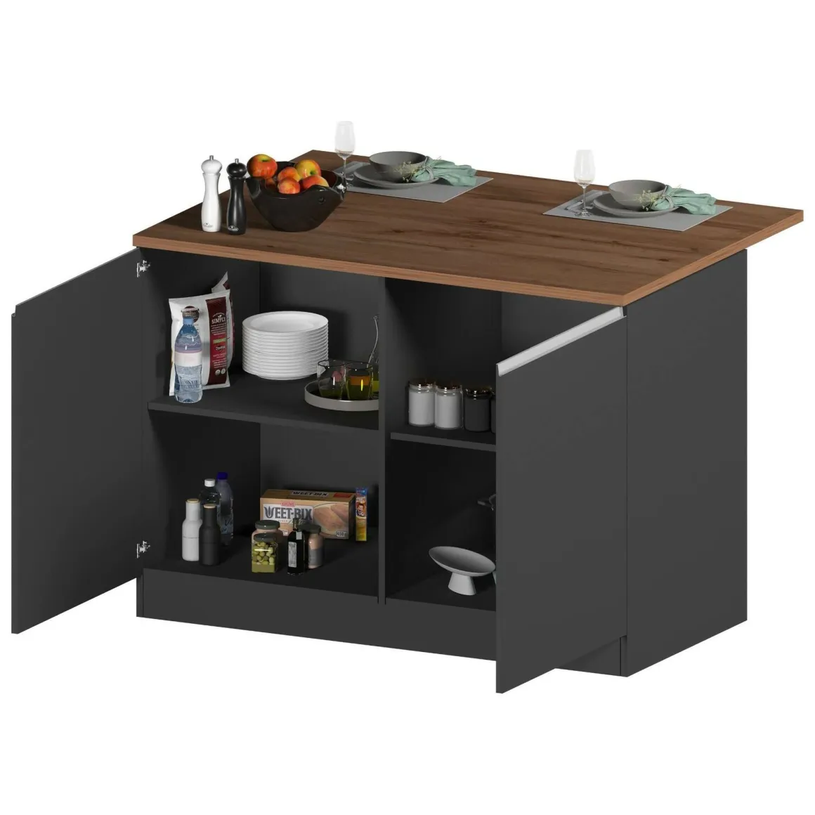 Isola cucina con ante e cassetti 125x90x90h cm antracite e rovere - Analiza