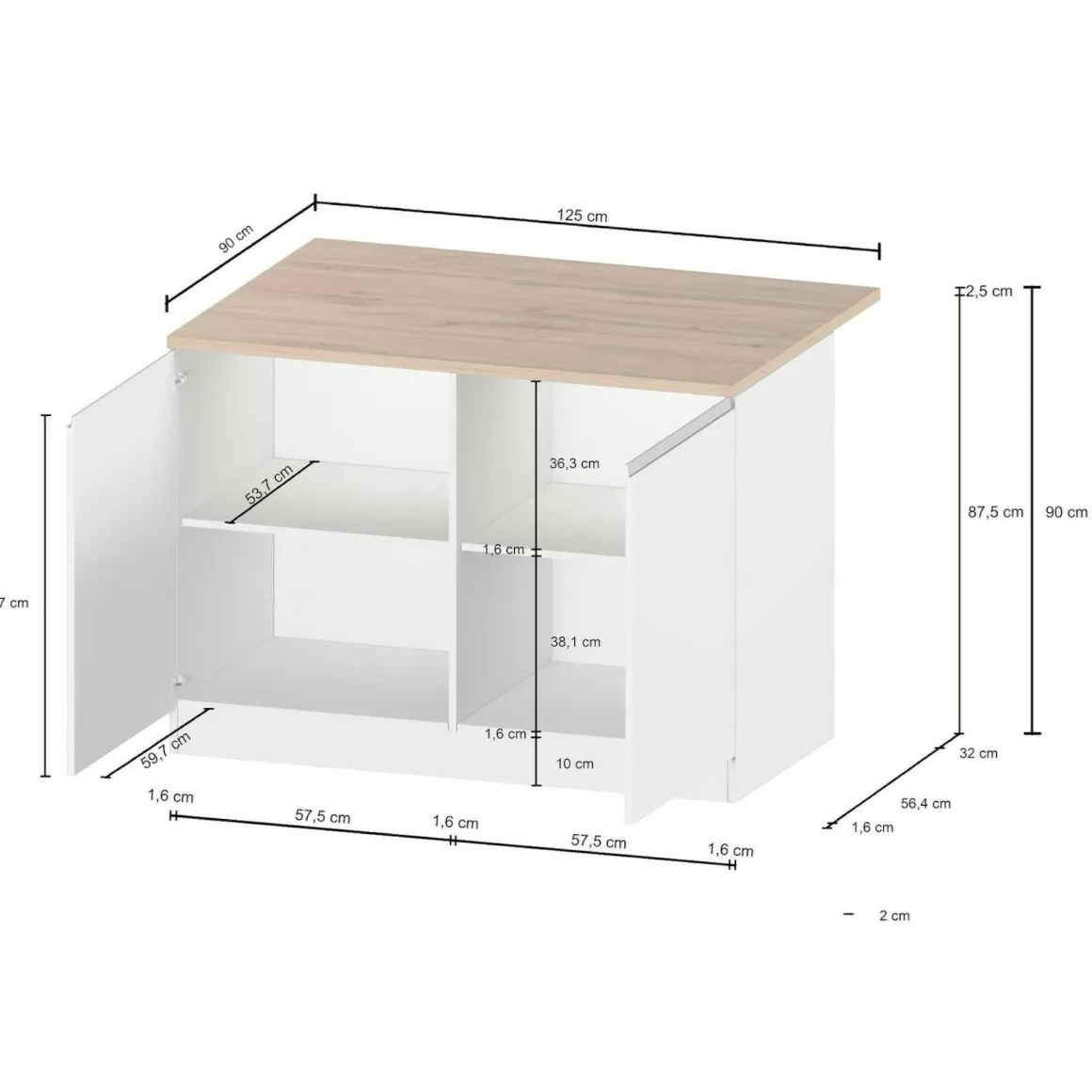 Isola cucina con ante e cassetti 125x90x90h cm antracite e rovere - Analiza