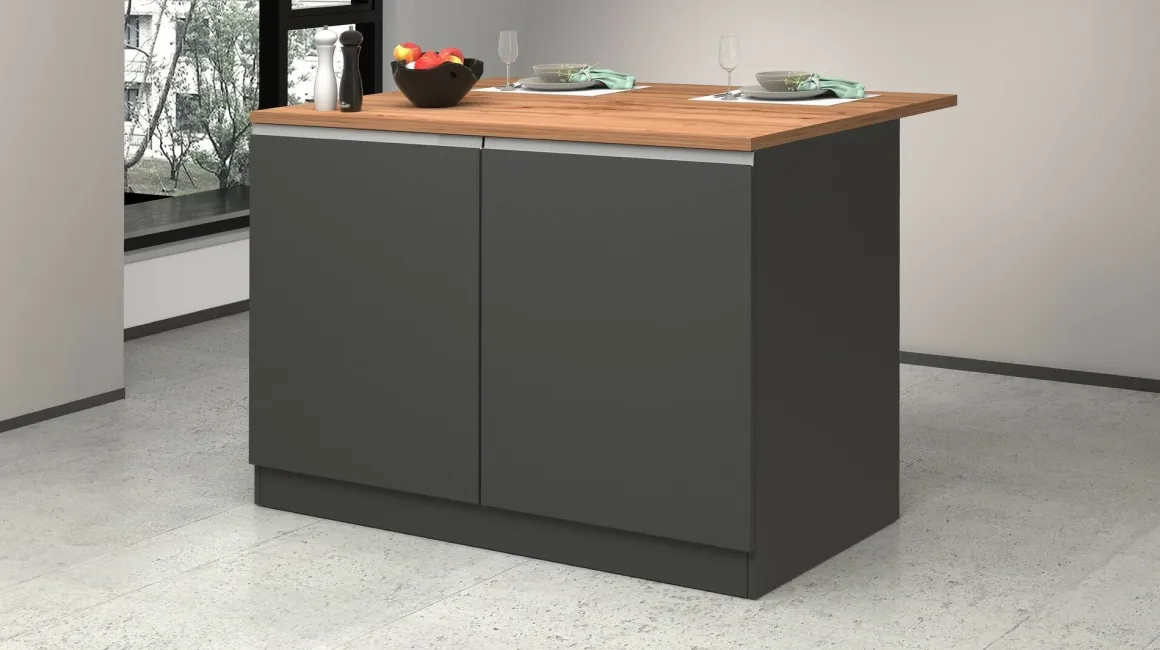 Isola cucina con ante e cassetti 125x90x90h cm antracite e rovere - Analiza