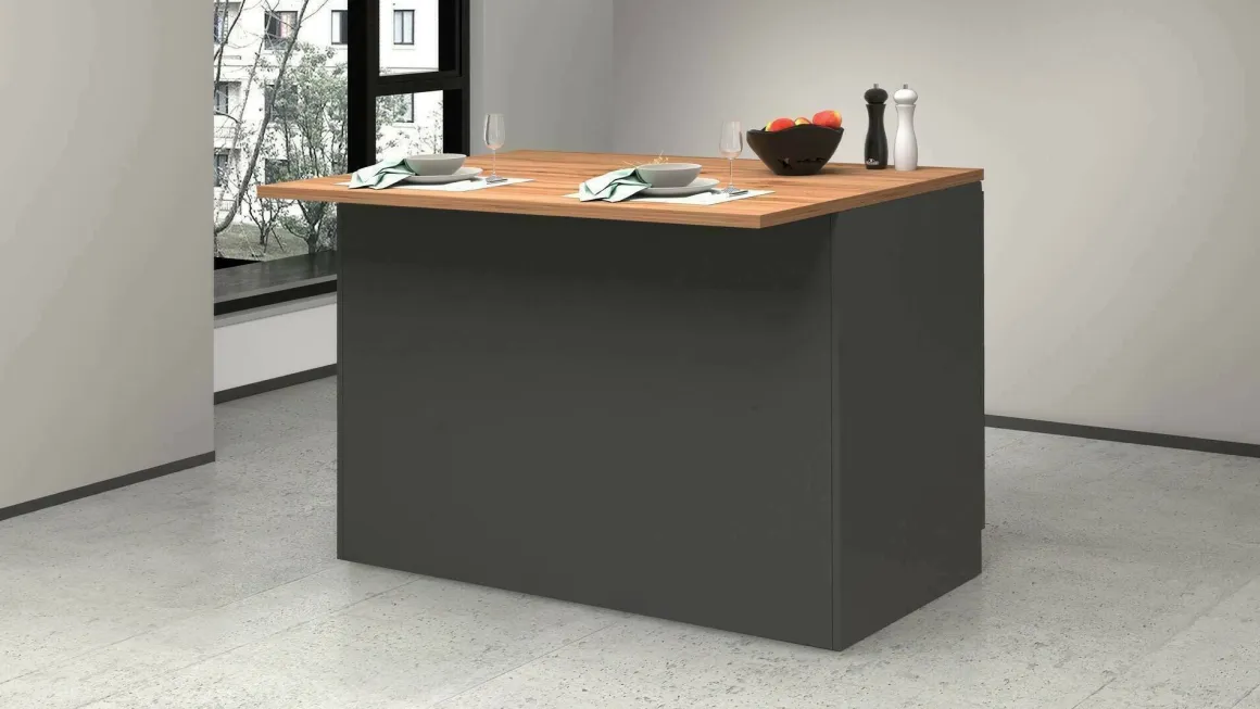 Isola cucina con ante e cassetti 125x90x90h cm antracite e rovere - Analiza