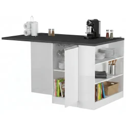 Cucina|Mobili Dispensa > Dmora Isola cucina con piano lavoro ampio 160x90x90h cm bianca lucida e ardesia - Abern Grigio Ardesia, Bianco Lucido