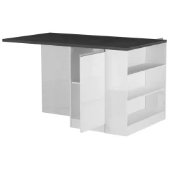Cucina|Mobili Dispensa > Dmora Isola cucina con piano lavoro ampio 160x90x90h cm bianca lucida e ardesia - Abern Grigio Ardesia, Bianco Lucido