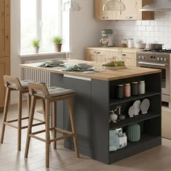 Isola cucina con vani contenitori 160x90x90h cm antracite e rovere - Abern