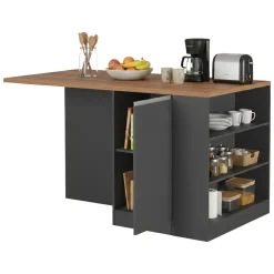 Isola cucina con vani contenitori 160x90x90h cm antracite e rovere - Abern