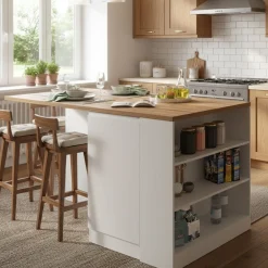 Isola cucina moderna per open space 160x90x90h cm bianca lucida e rovere - Abern