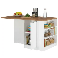 Isola cucina moderna per open space 160x90x90h cm bianca lucida e rovere - Abern
