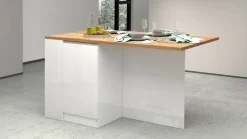 Isola cucina moderna per open space 160x90x90h cm bianca lucida e rovere - Abern
