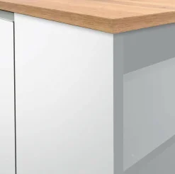 Isola cucina moderna per open space 160x90x90h cm bianca lucida e rovere - Abern