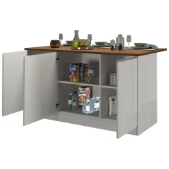 Cucina|Mobili Dispensa > Dmora Isola cucina salvaspazio con ripiani 155x90x90h cm bianca lucida e rovere - Tartaro Marrone Rovere, Bianco Lucido