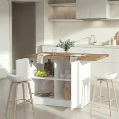 Mobili Dispensa > Dmora Isola da Cucina Bianco Lucido Marrone Noce 3 Ripiani 6 Vani 160x80x90h cm, 3 Ante Made in Italy - Migani Marrone Noce, Bianco Lucido