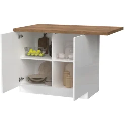 Mobili Dispensa > Dmora Isola da Cucina Bianco Lucido Marrone Noce 3 Ripiani 6 Vani 160x80x90h cm, 3 Ante Made in Italy - Migani Marrone Noce, Bianco Lucido