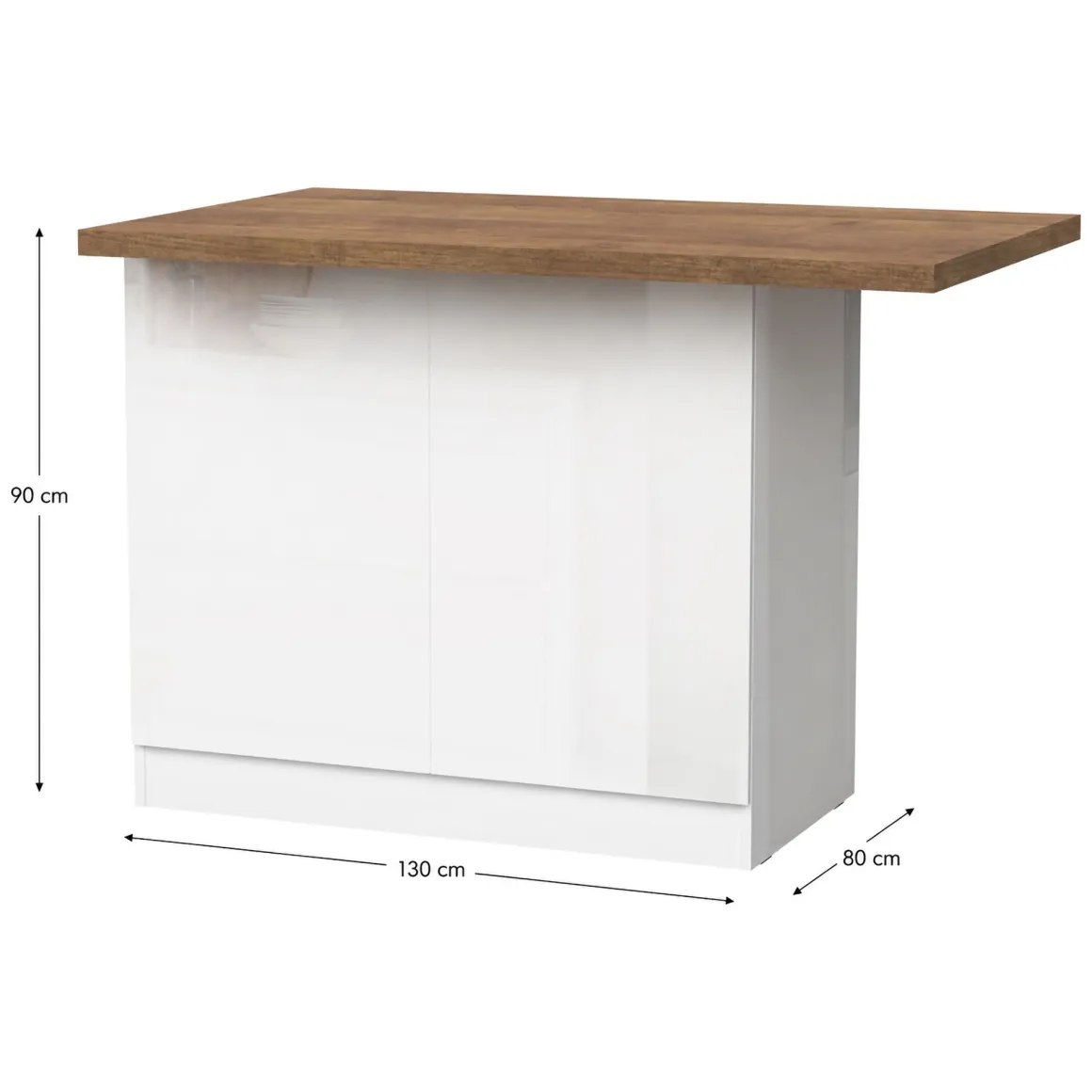 Isola da Cucina Bianco Lucido Marrone Noce 2 Ripiani 4 Vani 130x80x90h cm, 2 Ante Made in Italy - Miha