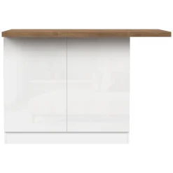 Isola da Cucina Bianco Lucido Marrone Noce 2 Ripiani 4 Vani 130x80x90h cm, 2 Ante Made in Italy - Miha