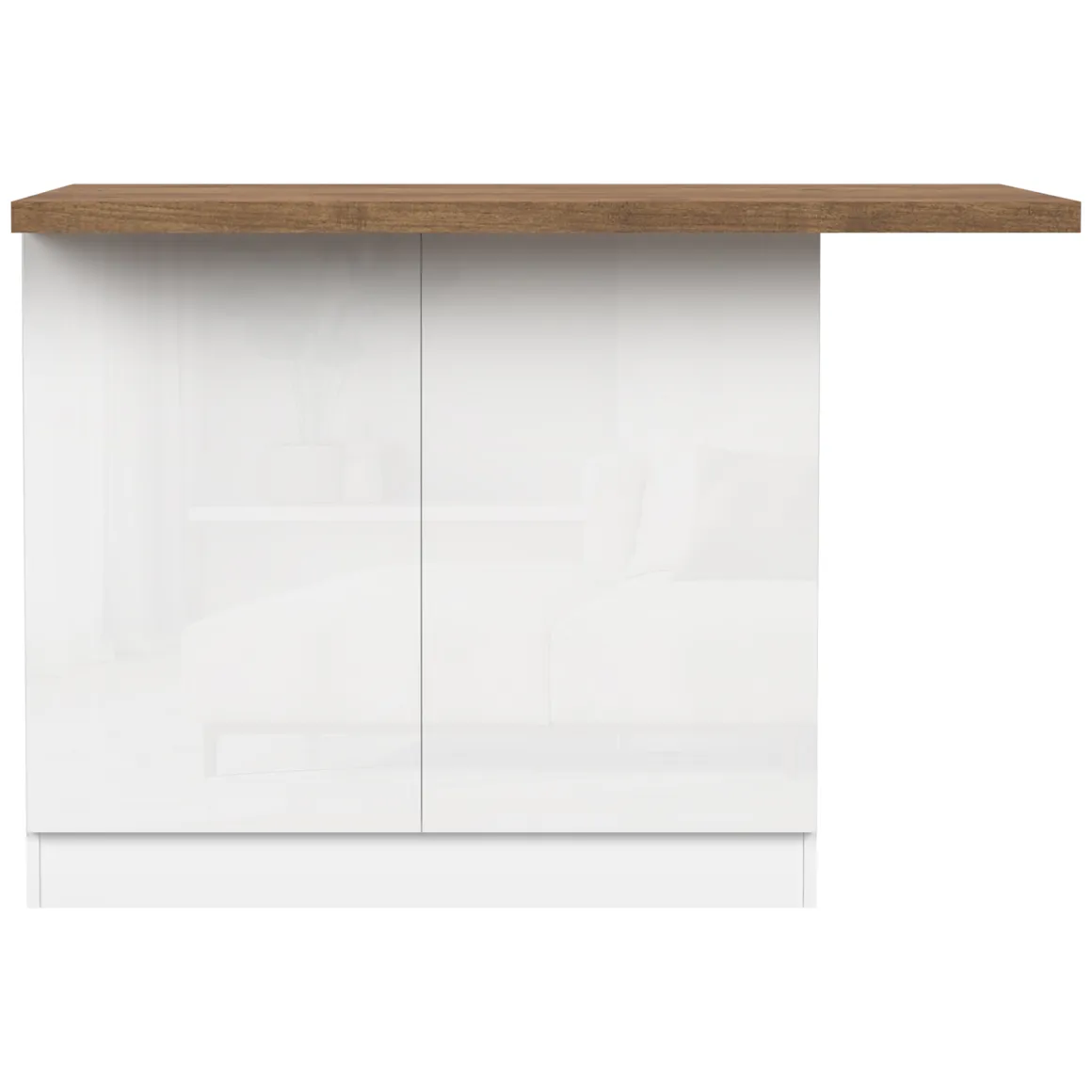 Isola da Cucina Bianco Lucido Marrone Noce 2 Ripiani 4 Vani 130x80x90h cm, 2 Ante Made in Italy - Miha