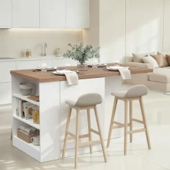 Mobili Dispensa > Dmora Isola da Cucina Bianco Lucido Marrone Rovere 2 Ripiani 4 Vani 130x80x90h cm, 2 Ante Made in Italy - Miha Marrone Rovere, Bianco Lucido