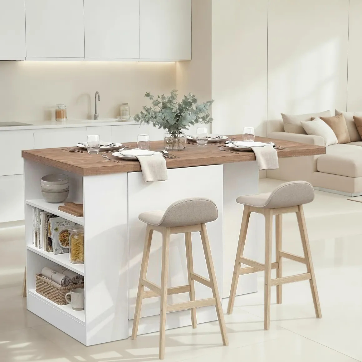 Mobili Dispensa > Dmora Isola da Cucina Bianco Lucido Marrone Rovere 2 Ripiani 4 Vani 130x80x90h cm, 2 Ante Made in Italy - Miha Marrone Rovere, Bianco Lucido