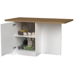 Mobili Dispensa > Dmora Isola da Cucina Bianco Lucido Marrone Rovere 2 Ripiani 4 Vani 130x80x90h cm, 2 Ante Made in Italy - Miha Marrone Rovere, Bianco Lucido