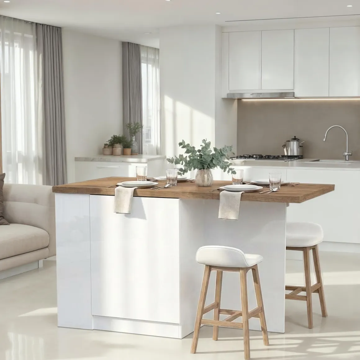 Mobili Dispensa > Dmora Isola da Cucina Bianco Lucido Marrone Rovere 2 Ripiani 4 Vani 130x80x90h cm, 2 Ante Made in Italy - Miha Marrone Rovere, Bianco Lucido